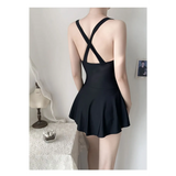 Pleated Cutout Swimsuit Dress – Korean Sexy Summer 2025 Swimwear