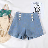Button Decorated Tweed Shorts for Women
