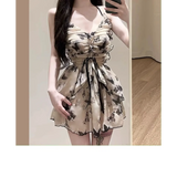 Butterfly Print One Piece Swimsuit – Vintage Ruffle Mini Dress Style