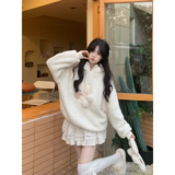 White Bunny Hoodie – Soft Lamb Wool Fleece Pullover Winter Style