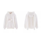 White Bunny Hoodie – Soft Lamb Wool Fleece Pullover Winter Style