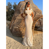 White Lace Turtleneck Dress: Sexy Slim Fit with Tassel Sleeves