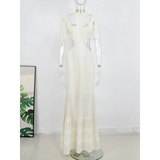 White Lace Turtleneck Dress: Sexy Slim Fit with Tassel Sleeves