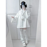 White Oversized Harajuku Hoodie – Embroidered Y2K Aesthetic Zip-Up
