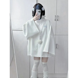 White Oversized Harajuku Hoodie – Embroidered Y2K Aesthetic Zip-Up