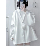 White Oversized Harajuku Hoodie – Embroidered Y2K Aesthetic Zip-Up