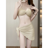 Pleated Bikini Set – Halter Top with Wrap Skirt Cover-Up