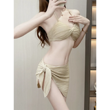Pleated Bikini Set – Halter Top with Wrap Skirt Cover-Up