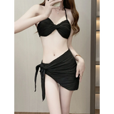 Pleated Bikini Set – Halter Top with Wrap Skirt Cover-Up