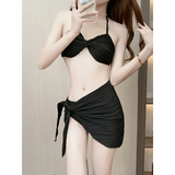 Pleated Bikini Set – Halter Top with Wrap Skirt Cover-Up