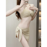 Pleated Bikini Set – Halter Top with Wrap Skirt Cover-Up