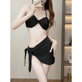 Pleated Bikini Set – Halter Top with Wrap Skirt Cover-Up