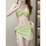 Pleated Bikini Set – Halter Top with Wrap Skirt Cover-Up