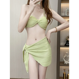 Pleated Bikini Set – Halter Top with Wrap Skirt Cover-Up