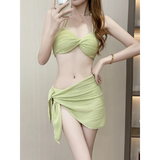 Pleated Bikini Set – Halter Top with Wrap Skirt Cover-Up