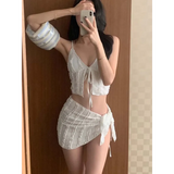 Lavender Low Cut Bikini Set – Halter Lace Up with Wrap Skirt Cover-Up
