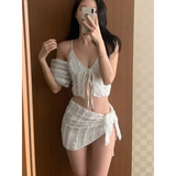 Lavender Low Cut Bikini Set – Halter Lace Up with Wrap Skirt Cover-Up