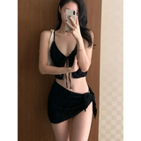 Lavender Low Cut Bikini Set – Halter Lace Up with Wrap Skirt Cover-Up
