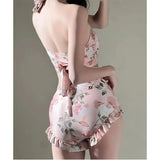 Floral Halter Bikini Set – Ruffled Mesh Wrap Skirt Swimwear
