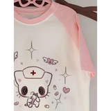 Kawaii Cartoon Patchwork T-Shirt – Harajuku Y2K Aesthetic Top