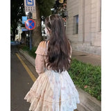 Y2K Sweet Bow Corduroy Top & Floral Dress Set – Gentle Slim Fit