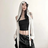 Y2K Grunge Black Hollow Out Hoodie – Slim Fit Long Sleeve Tee