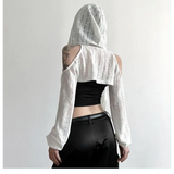 Y2K Grunge Black Hollow Out Hoodie – Slim Fit Long Sleeve Tee