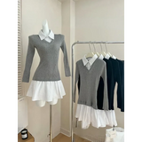 Preppy Knitted Mini Dress – Y2K Gyaru Fake Two-Piece