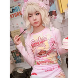 Y2K Harajuku Cartoon Print Slim T-Shirt – Kawaii Women's Streetwear