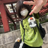 Loose Fit Cartoon Cat Tee – Y2K Harajuku Kawaii Summer T-Shirt