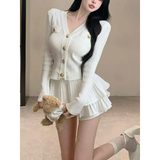 Y2K Kawaii Knitted Two-Piece Set – Elegant Mini Skirt Suit