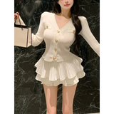 Y2K Kawaii Knitted Two-Piece Set – Elegant Mini Skirt Suit