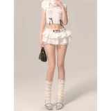 Y2K Lace Ruffle Mini Skirt – Kawaii Coquette Low Waist