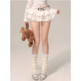 Y2K Lace Ruffle Mini Skirt – Kawaii Coquette Low Waist