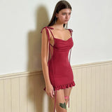 Y2K Lace-Up Open Back Mini Dress - Sexy Slim Fit Skirt