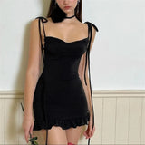 Y2K Lace-Up Open Back Mini Dress - Sexy Slim Fit Skirt