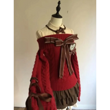 Y2K Off Shoulder Bow Sweater & Ruched Skirt Set – Autumn Knit