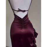 Y2K Sexy Halter Dress - Ruffled High-Slit Spice Girl Gown