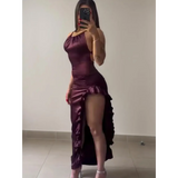 Y2K Sexy Halter Dress - Ruffled High-Slit Spice Girl Gown