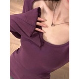 Square Neck Flare Sleeve Top – Y2K Sweet Vintage Slim Fit Tee