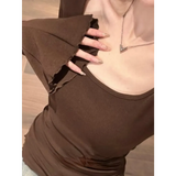 Square Neck Flare Sleeve Top – Y2K Sweet Vintage Slim Fit Tee