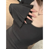 Square Neck Flare Sleeve Top – Y2K Sweet Vintage Slim Fit Tee